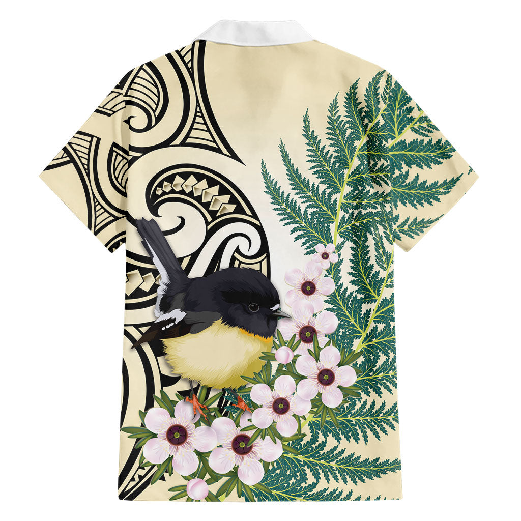 Endemic Tomtit New Zealand Family Matching Off Shoulder Maxi Dress and Hawaiian Shirt Miromiro Manuka Silver Fern Maori Pattern