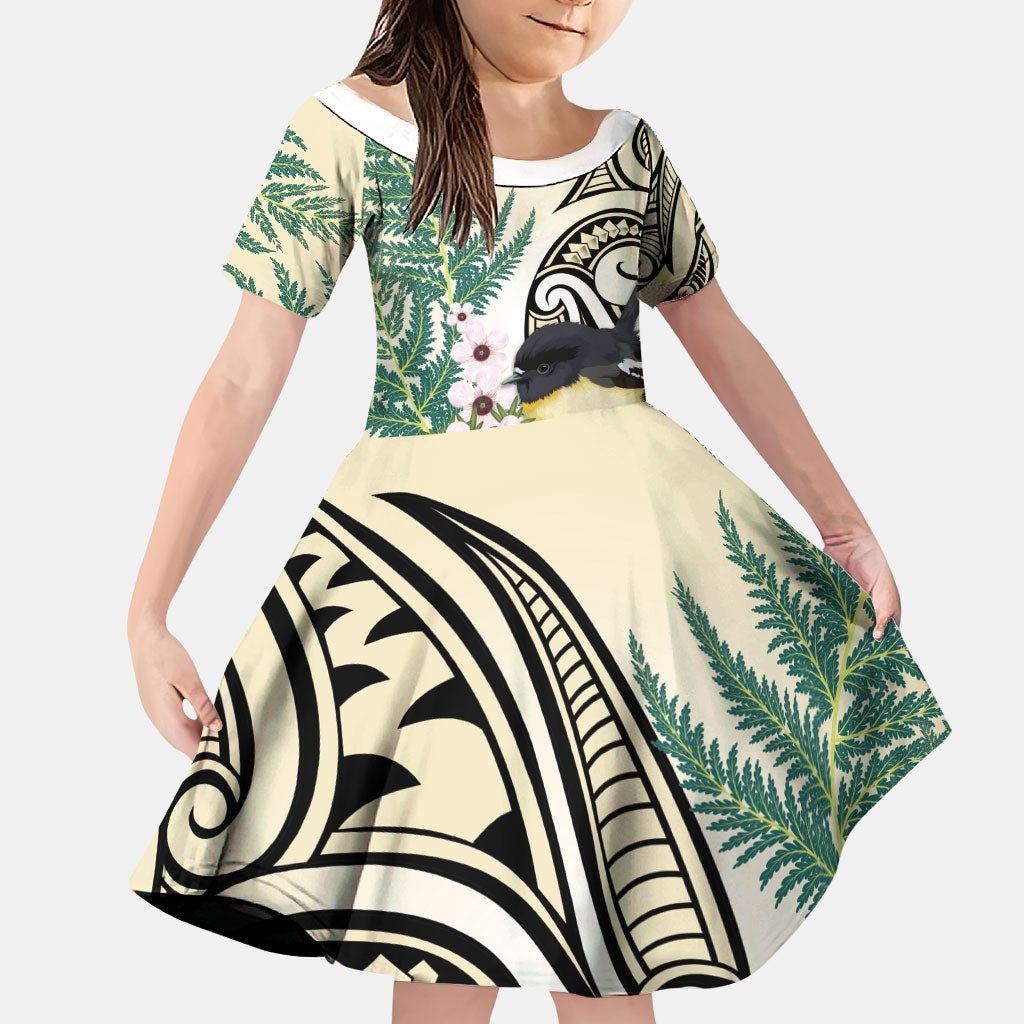 Endemic Tomtit New Zealand Family Matching Summer Maxi Dress and Hawaiian Shirt Miromiro Manuka Silver Fern Maori Pattern