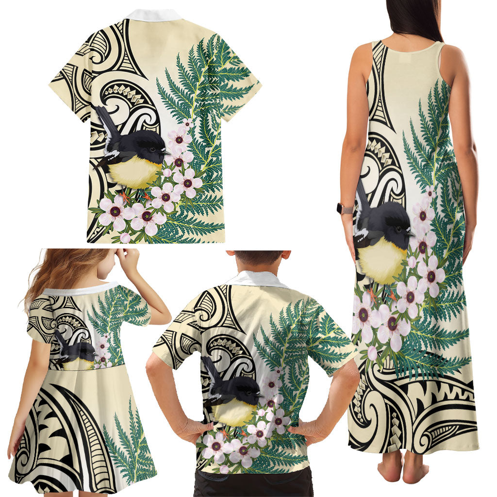 Endemic Tomtit New Zealand Family Matching Tank Maxi Dress and Hawaiian Shirt Miromiro Manuka Silver Fern Maori Pattern