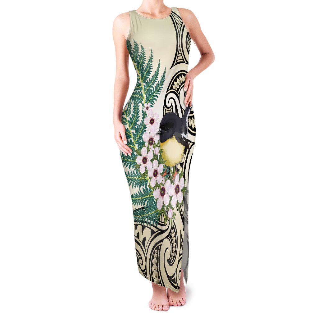 Endemic Tomtit New Zealand Family Matching Tank Maxi Dress and Hawaiian Shirt Miromiro Manuka Silver Fern Maori Pattern