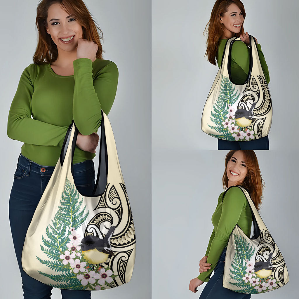 Endemic Tomtit New Zealand Grocery Bag Miromiro Manuka Silver Fern Maori Pattern LT14 - Polynesian Pride