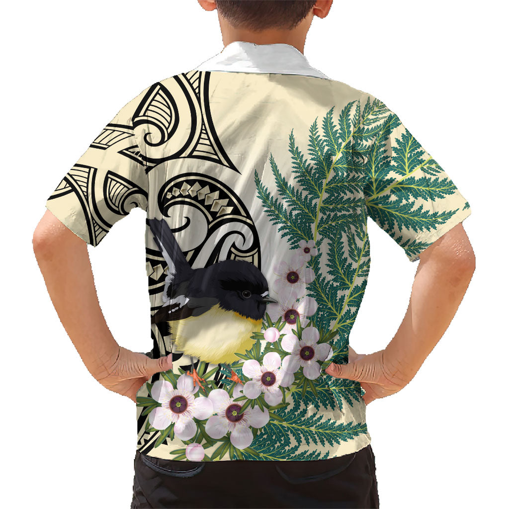Endemic Tomtit New Zealand Kid Hawaiian Shirt Miromiro Manuka Silver Fern Maori Pattern LT14 - Polynesian Pride