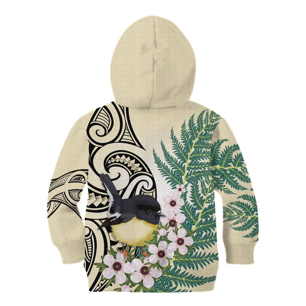 Endemic Tomtit New Zealand Kid Hoodie Miromiro Manuka Silver Fern Maori Pattern
