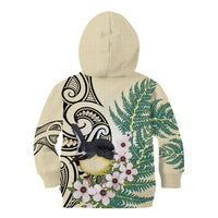 Endemic Tomtit New Zealand Kid Hoodie Miromiro Manuka Silver Fern Maori Pattern