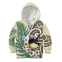 Endemic Tomtit New Zealand Kid Hoodie Miromiro Manuka Silver Fern Maori Pattern