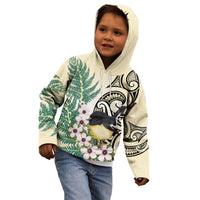 Endemic Tomtit New Zealand Kid Hoodie Miromiro Manuka Silver Fern Maori Pattern