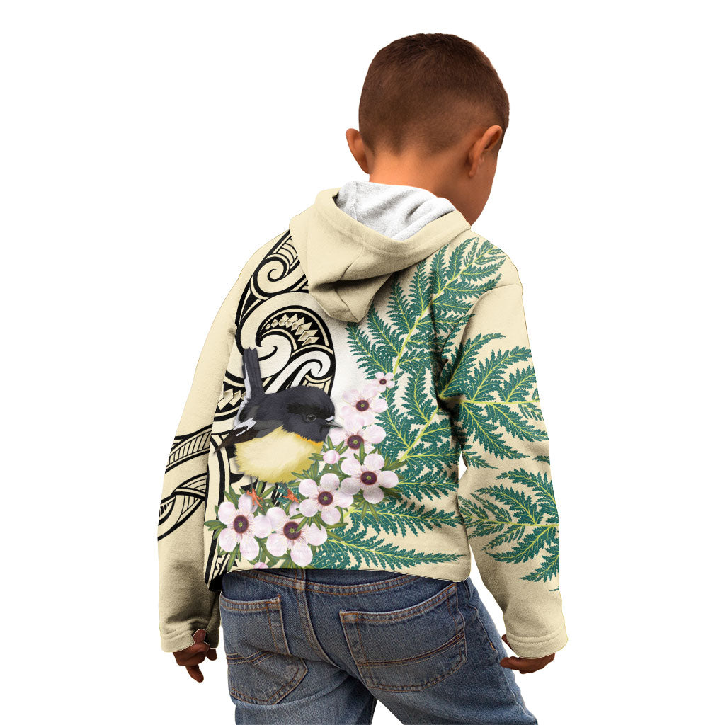 Endemic Tomtit New Zealand Kid Hoodie Miromiro Manuka Silver Fern Maori Pattern