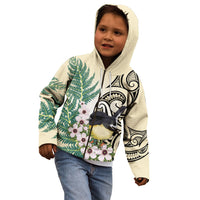 Endemic Tomtit New Zealand Kid Hoodie Miromiro Manuka Silver Fern Maori Pattern