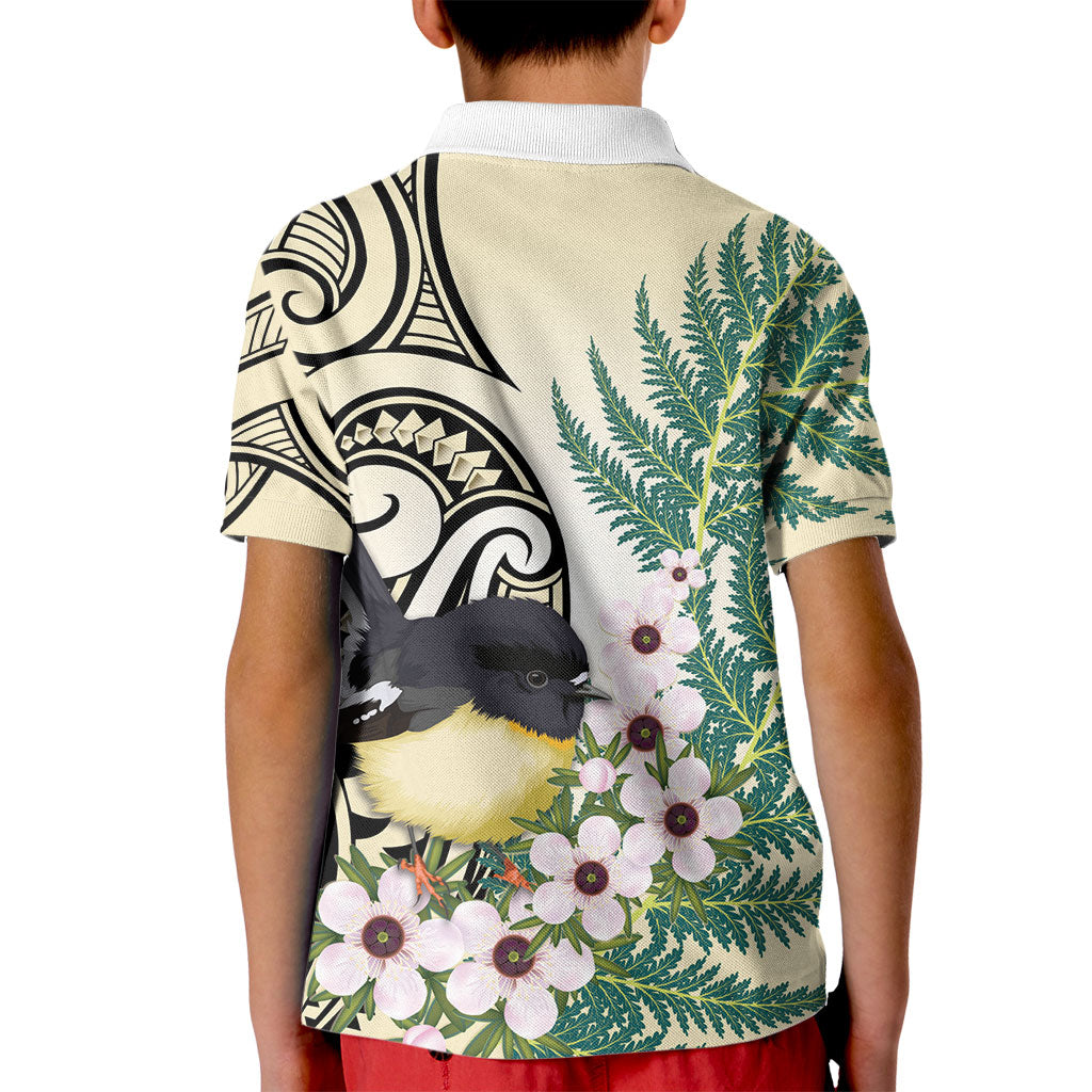 Endemic Tomtit New Zealand Kid Polo Shirt Miromiro Manuka Silver Fern Maori Pattern LT14 - Polynesian Pride