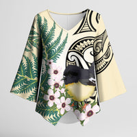 Endemic Tomtit New Zealand Kimono Sleeve Blouse Miromiro Manuka Silver Fern Maori Pattern LT14 Female Cream - Polynesian Pride