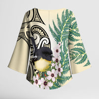 Endemic Tomtit New Zealand Kimono Sleeve Blouse Miromiro Manuka Silver Fern Maori Pattern LT14 - Polynesian Pride