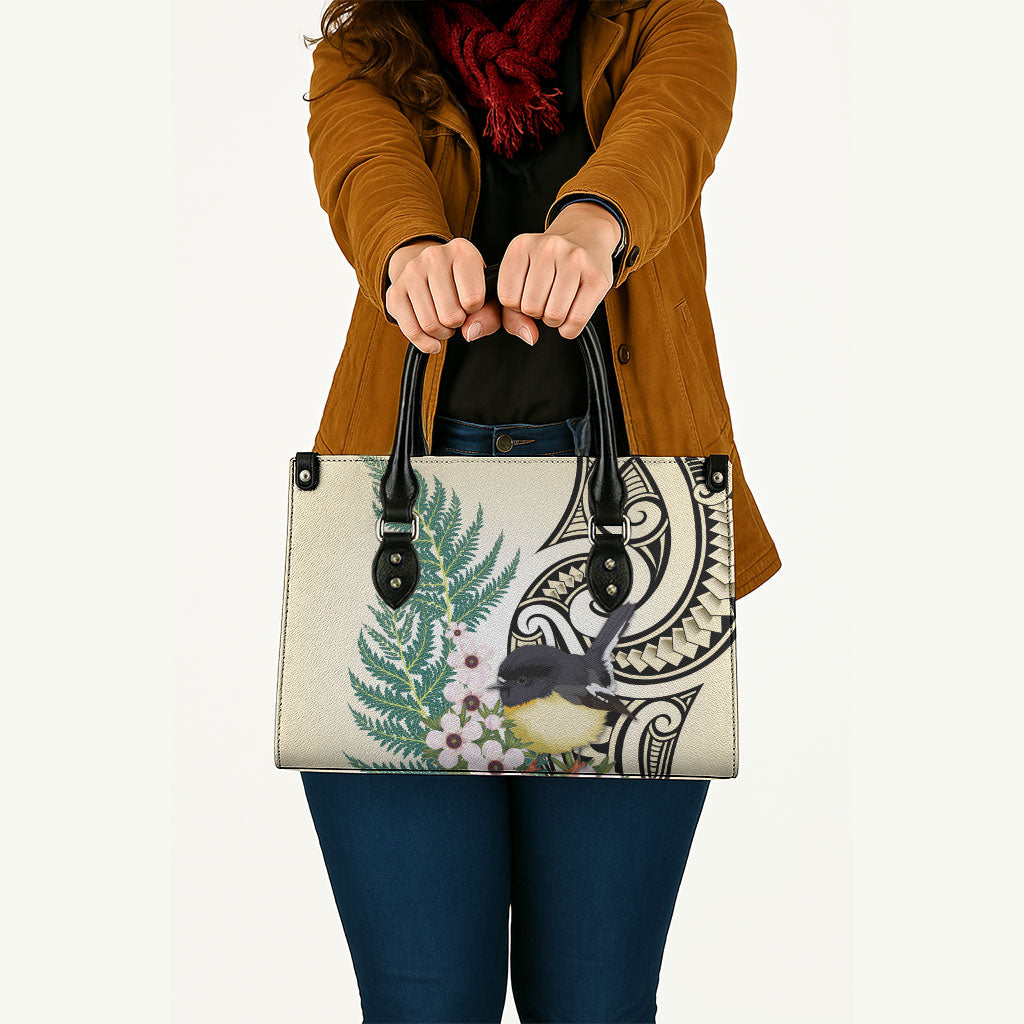Endemic Tomtit New Zealand Leather Bag Miromiro Manuka Silver Fern Maori Pattern LT14 - Polynesian Pride
