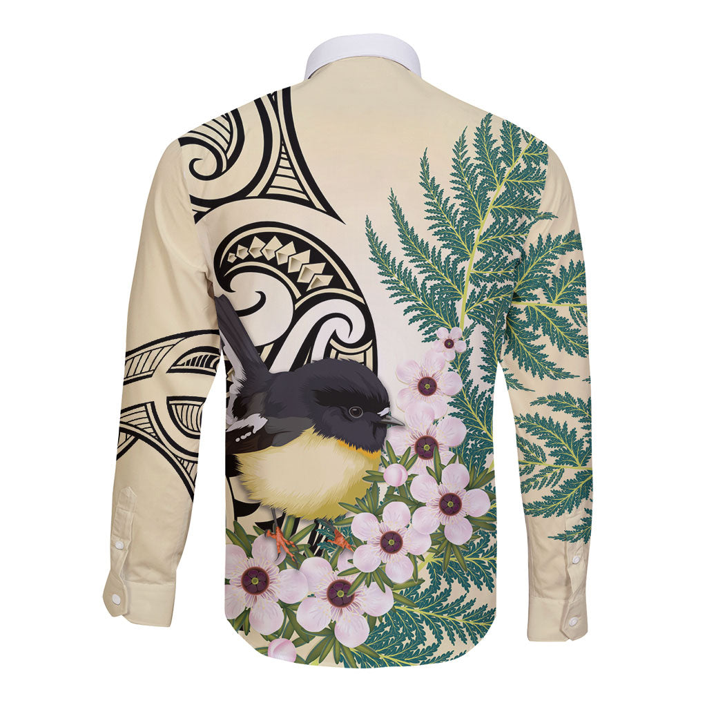 Endemic Tomtit New Zealand Long Sleeve Button Shirt Miromiro Manuka Silver Fern Maori Pattern LT14 - Polynesian Pride