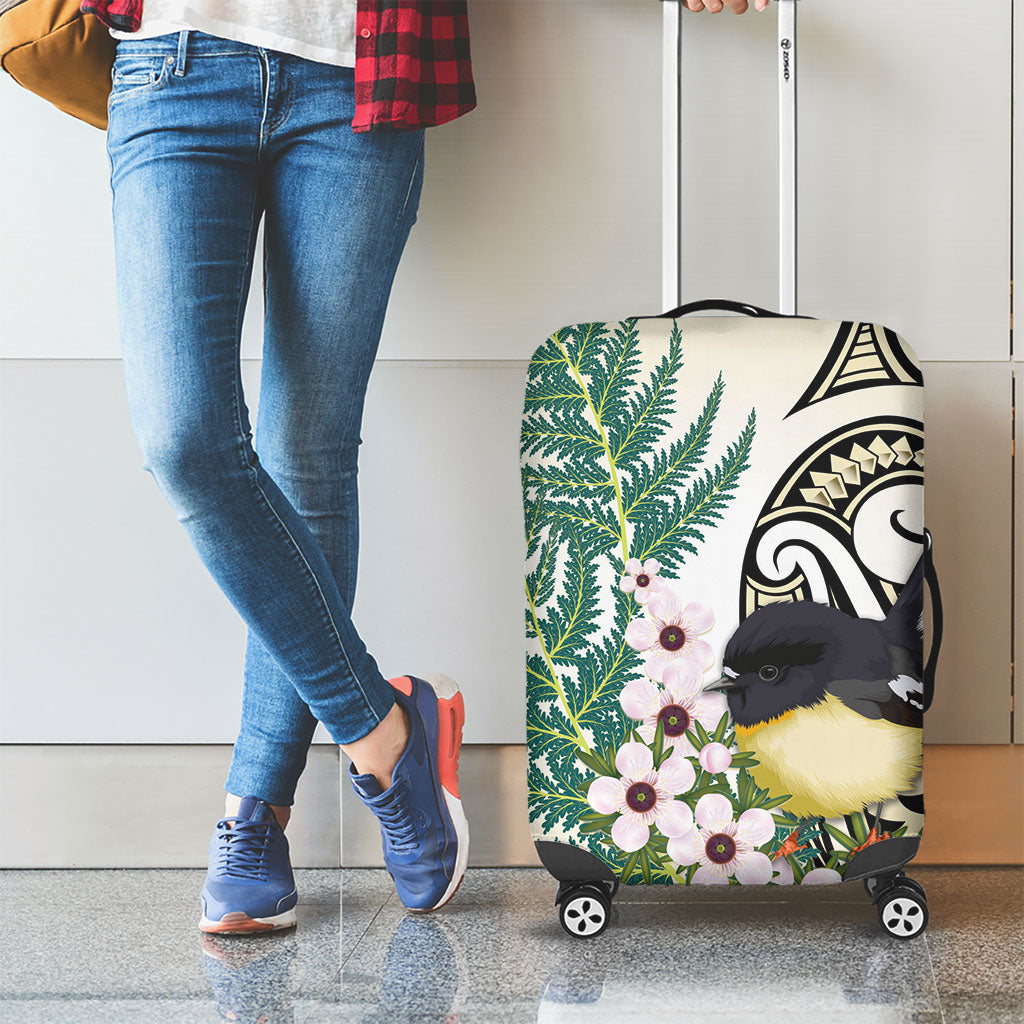Endemic Tomtit New Zealand Luggage Cover Miromiro Manuka Silver Fern Maori Pattern LT14 - Polynesian Pride