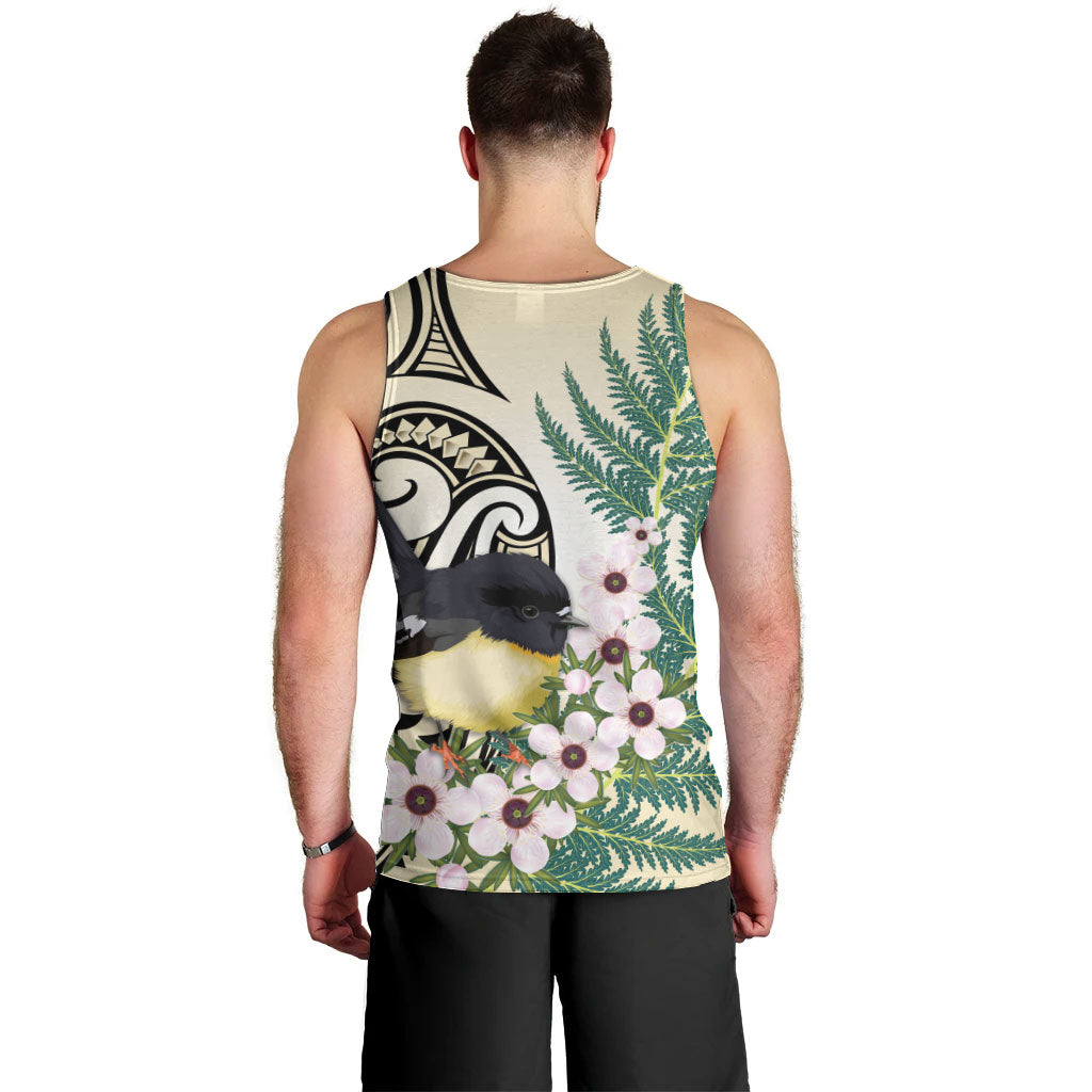 Endemic Tomtit New Zealand Men Tank Top Miromiro Manuka Silver Fern Maori Pattern LT14 - Polynesian Pride