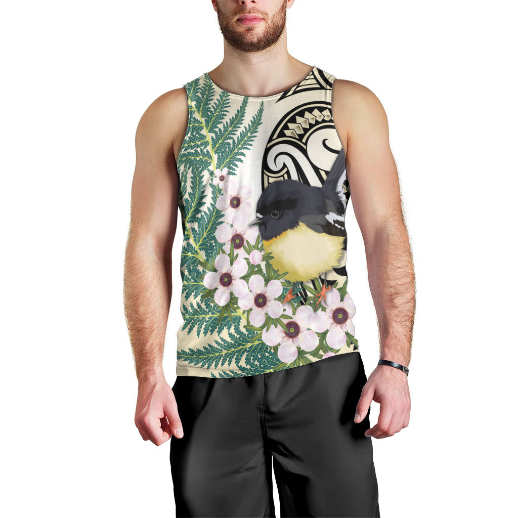 Endemic Tomtit New Zealand Men Tank Top Miromiro Manuka Silver Fern Maori Pattern LT14 - Polynesian Pride