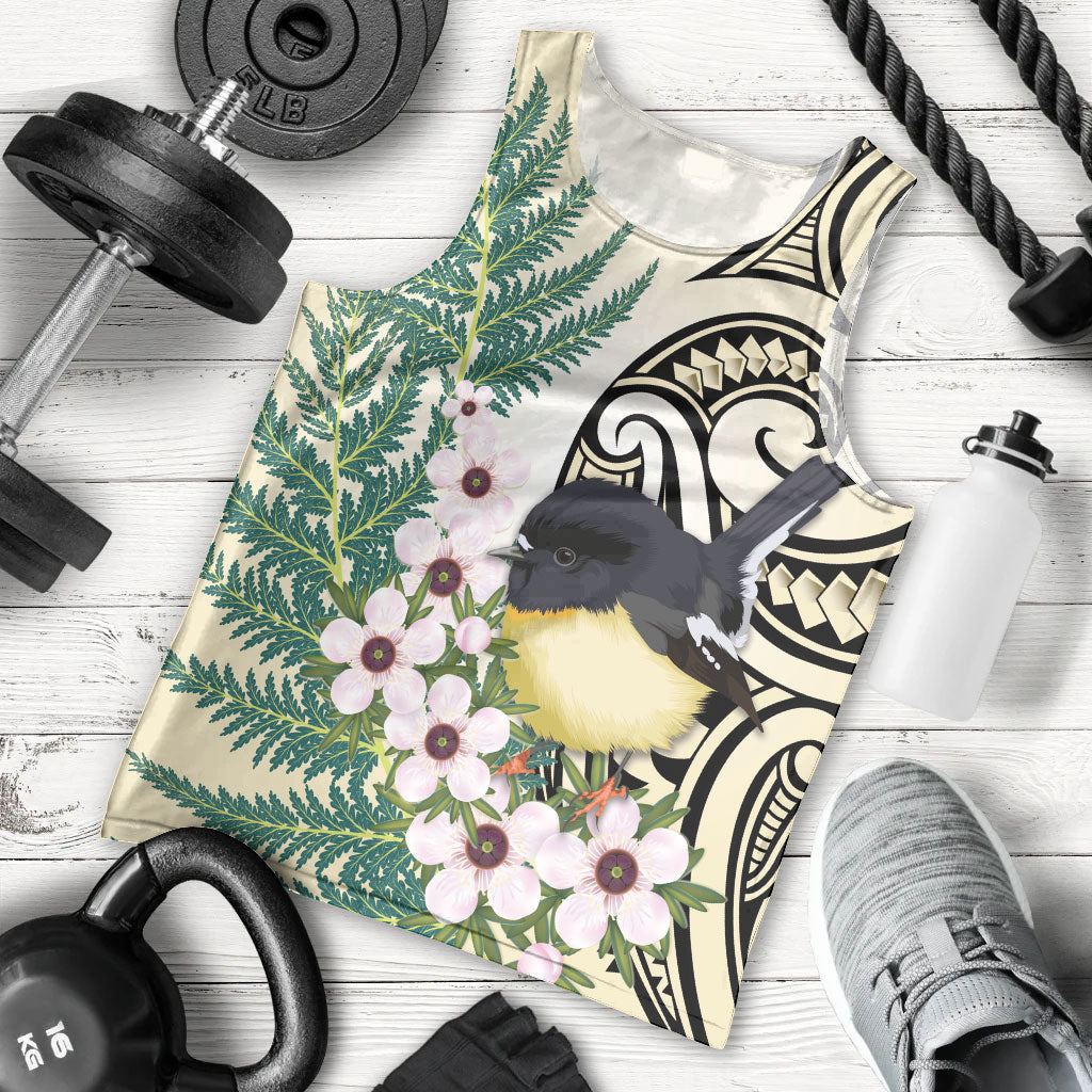 Endemic Tomtit New Zealand Men Tank Top Miromiro Manuka Silver Fern Maori Pattern LT14 - Polynesian Pride