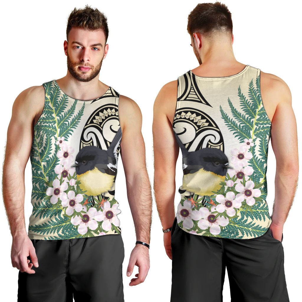Endemic Tomtit New Zealand Men Tank Top Miromiro Manuka Silver Fern Maori Pattern LT14 - Polynesian Pride