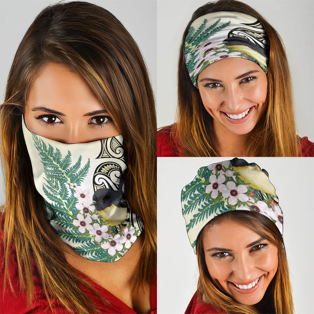 Endemic Tomtit New Zealand Neck Gaiter Miromiro Manuka Silver Fern Maori Pattern LT14 - Polynesian Pride