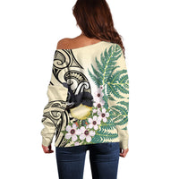 Endemic Tomtit New Zealand Off Shoulder Sweater Miromiro Manuka Silver Fern Maori Pattern LT14 - Polynesian Pride