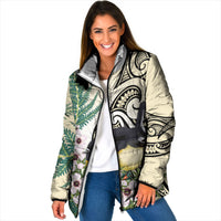 Endemic Tomtit New Zealand Padded Jacket Miromiro Manuka Silver Fern Maori Pattern LT14 Women Cream - Polynesian Pride
