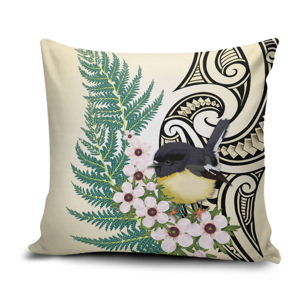 Endemic Tomtit New Zealand Pillow Cover Miromiro Manuka Silver Fern Maori Pattern