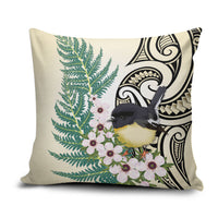 Endemic Tomtit New Zealand Pillow Cover Miromiro Manuka Silver Fern Maori Pattern LT14 Cream - Polynesian Pride