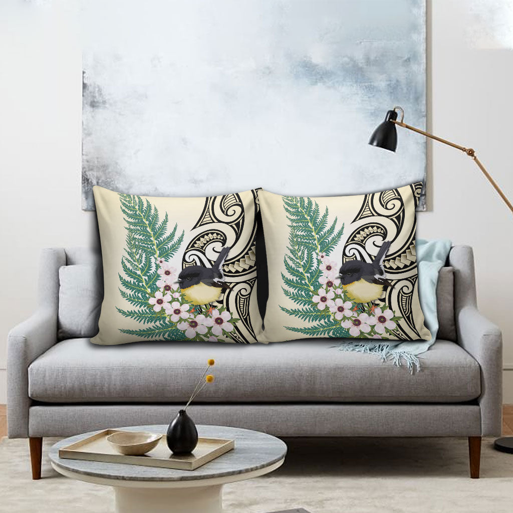 Endemic Tomtit New Zealand Pillow Cover Miromiro Manuka Silver Fern Maori Pattern LT14 - Polynesian Pride