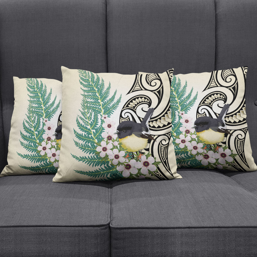 Endemic Tomtit New Zealand Pillow Cover Miromiro Manuka Silver Fern Maori Pattern LT14 - Polynesian Pride