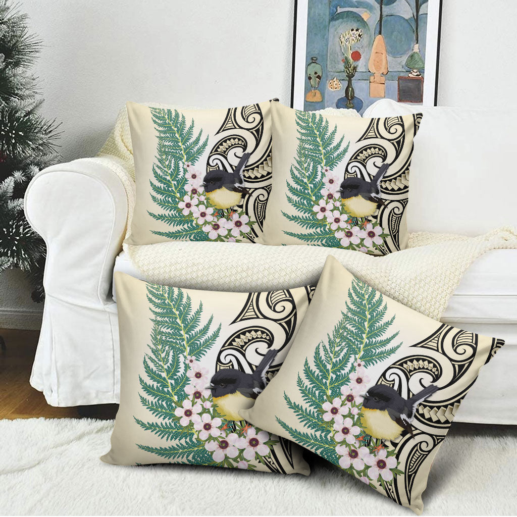 Endemic Tomtit New Zealand Pillow Cover Miromiro Manuka Silver Fern Maori Pattern LT14 - Polynesian Pride