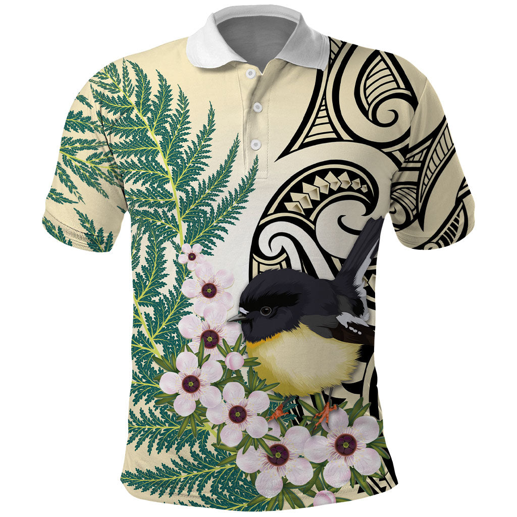 Endemic Tomtit New Zealand Polo Shirt Miromiro Manuka Silver Fern Maori Pattern