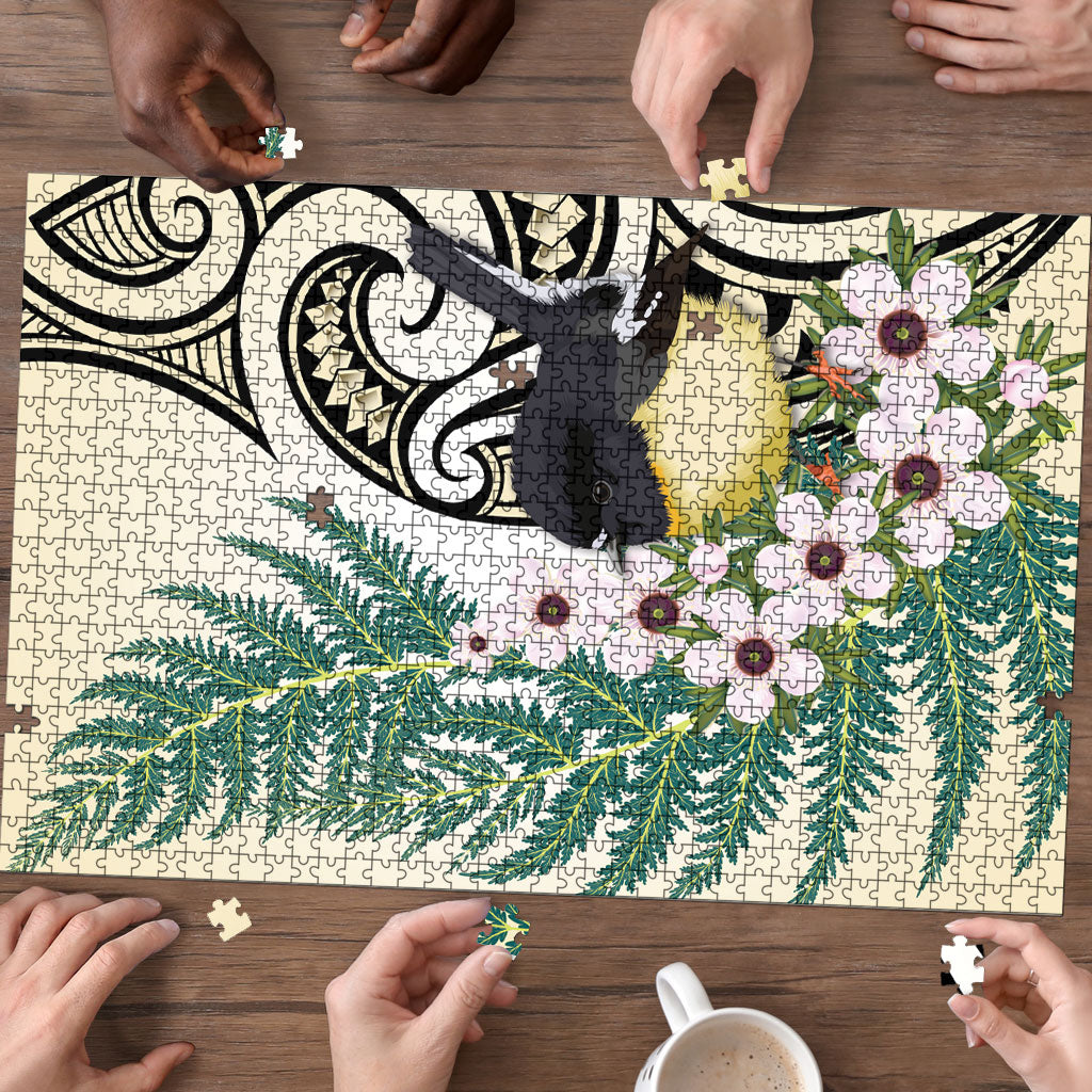 Endemic Tomtit New Zealand Puzzle Miromiro Manuka Silver Fern Maori Pattern LT14 - Polynesian Pride