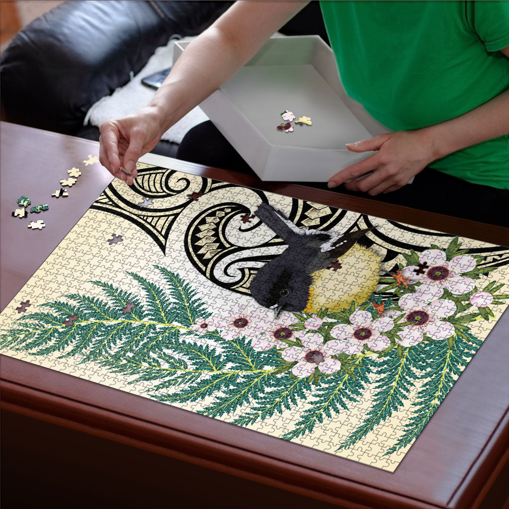 Endemic Tomtit New Zealand Puzzle Miromiro Manuka Silver Fern Maori Pattern LT14 - Polynesian Pride