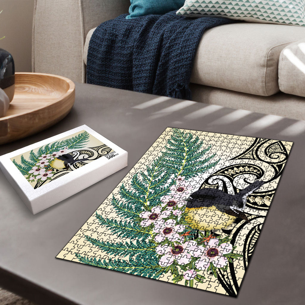 Endemic Tomtit New Zealand Puzzle Miromiro Manuka Silver Fern Maori Pattern LT14 - Polynesian Pride