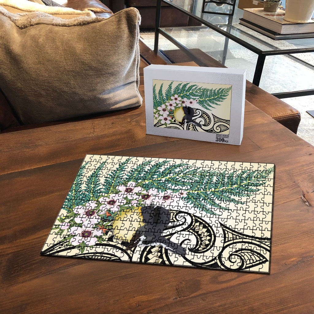 Endemic Tomtit New Zealand Puzzle Miromiro Manuka Silver Fern Maori Pattern LT14 - Polynesian Pride