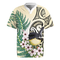 Endemic Tomtit New Zealand Rugby Jersey Miromiro Manuka Silver Fern Maori Pattern LT14 Cream - Polynesian Pride