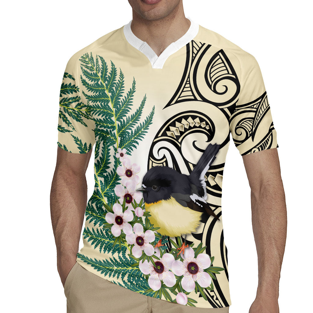 Endemic Tomtit New Zealand Rugby Jersey Miromiro Manuka Silver Fern Maori Pattern LT14 - Polynesian Pride