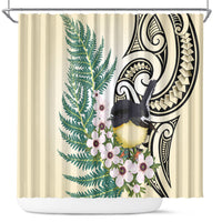 Endemic Tomtit New Zealand Shower Curtain Miromiro Manuka Silver Fern Maori Pattern LT14 Cream - Polynesian Pride