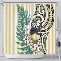 Endemic Tomtit New Zealand Shower Curtain Miromiro Manuka Silver Fern Maori Pattern LT14 - Polynesian Pride