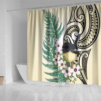 Endemic Tomtit New Zealand Shower Curtain Miromiro Manuka Silver Fern Maori Pattern LT14 - Polynesian Pride