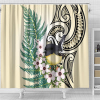 Endemic Tomtit New Zealand Shower Curtain Miromiro Manuka Silver Fern Maori Pattern LT14 - Polynesian Pride
