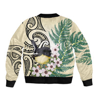 Endemic Tomtit New Zealand Sleeve Zip Bomber Jacket Miromiro Manuka Silver Fern Maori Pattern LT14 - Polynesian Pride