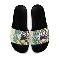Endemic Tomtit New Zealand Slide Sandals Miromiro Manuka Silver Fern Maori Pattern LT14 Cream - Polynesian Pride