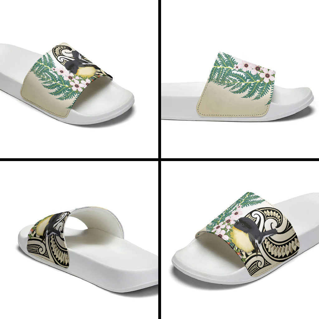 Endemic Tomtit New Zealand Slide Sandals Miromiro Manuka Silver Fern Maori Pattern LT14 - Polynesian Pride