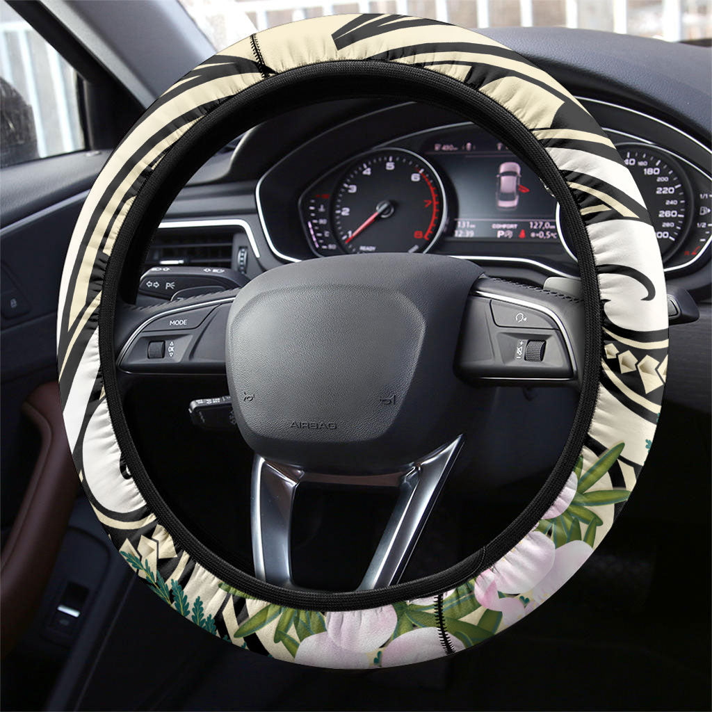 Endemic Tomtit New Zealand Steering Wheel Cover Miromiro Manuka Silver Fern Maori Pattern LT14 - Polynesian Pride