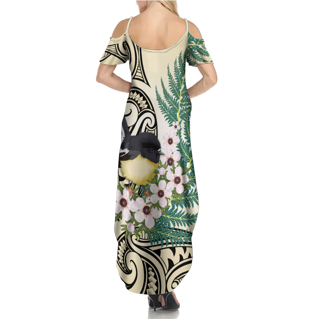 Endemic Tomtit New Zealand Summer Maxi Dress Miromiro Manuka Silver Fern Maori Pattern LT14 - Polynesian Pride