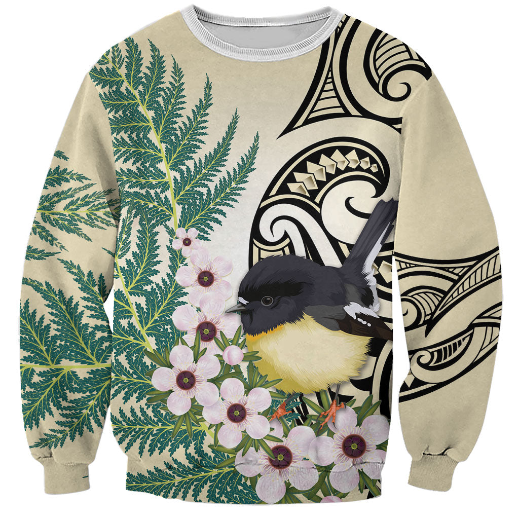 Endemic Tomtit New Zealand Sweatshirt Miromiro Manuka Silver Fern Maori Pattern LT14 Unisex Cream - Polynesian Pride