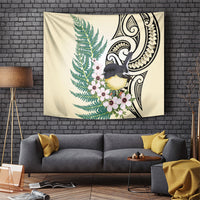 Endemic Tomtit New Zealand Tapestry Miromiro Manuka Silver Fern Maori Pattern LT14 Cream - Polynesian Pride