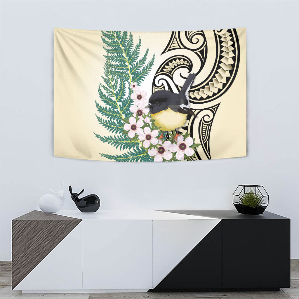 Endemic Tomtit New Zealand Tapestry Miromiro Manuka Silver Fern Maori Pattern LT14 - Polynesian Pride