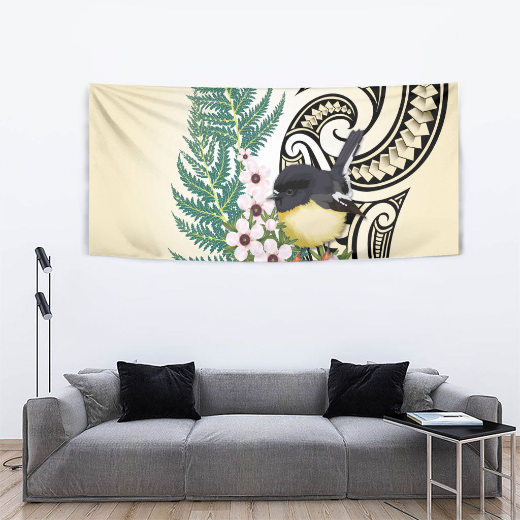 Endemic Tomtit New Zealand Tapestry Miromiro Manuka Silver Fern Maori Pattern LT14 - Polynesian Pride